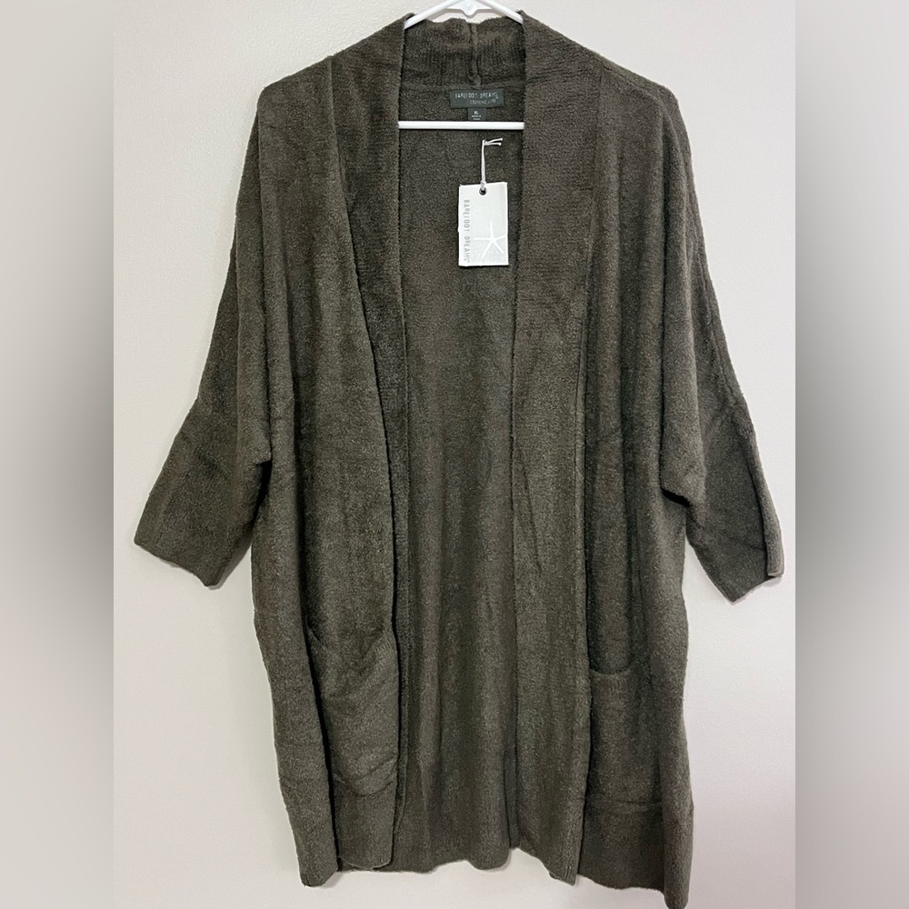 NWT - Barefoot Dreams Open-Front Cozy Chic Lite Cardigan in Dark Moss, Size XL
